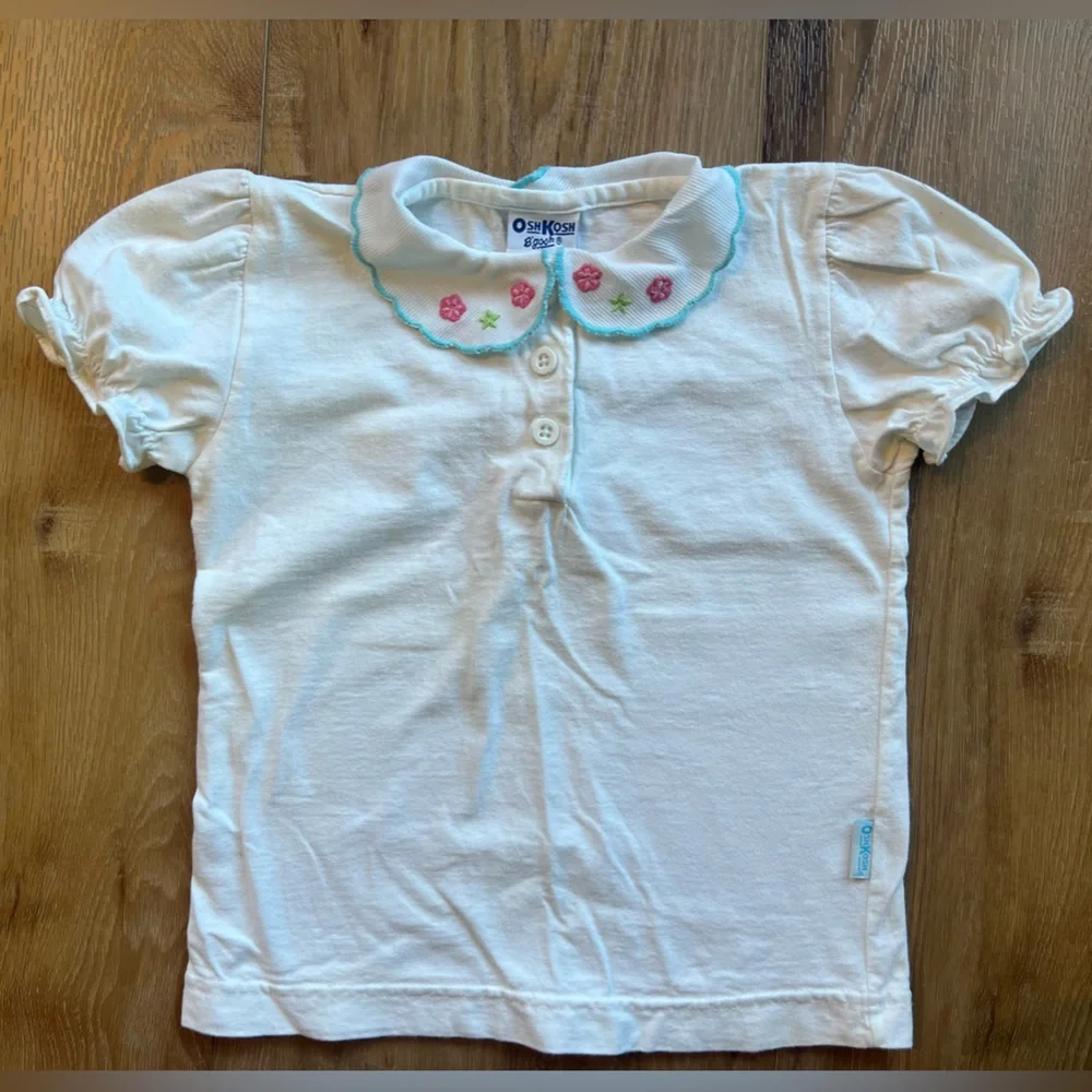 OshKosh B’gosh Embroidered Collar Puff Sleeve Top Shirt Size 4T Vintage Charm